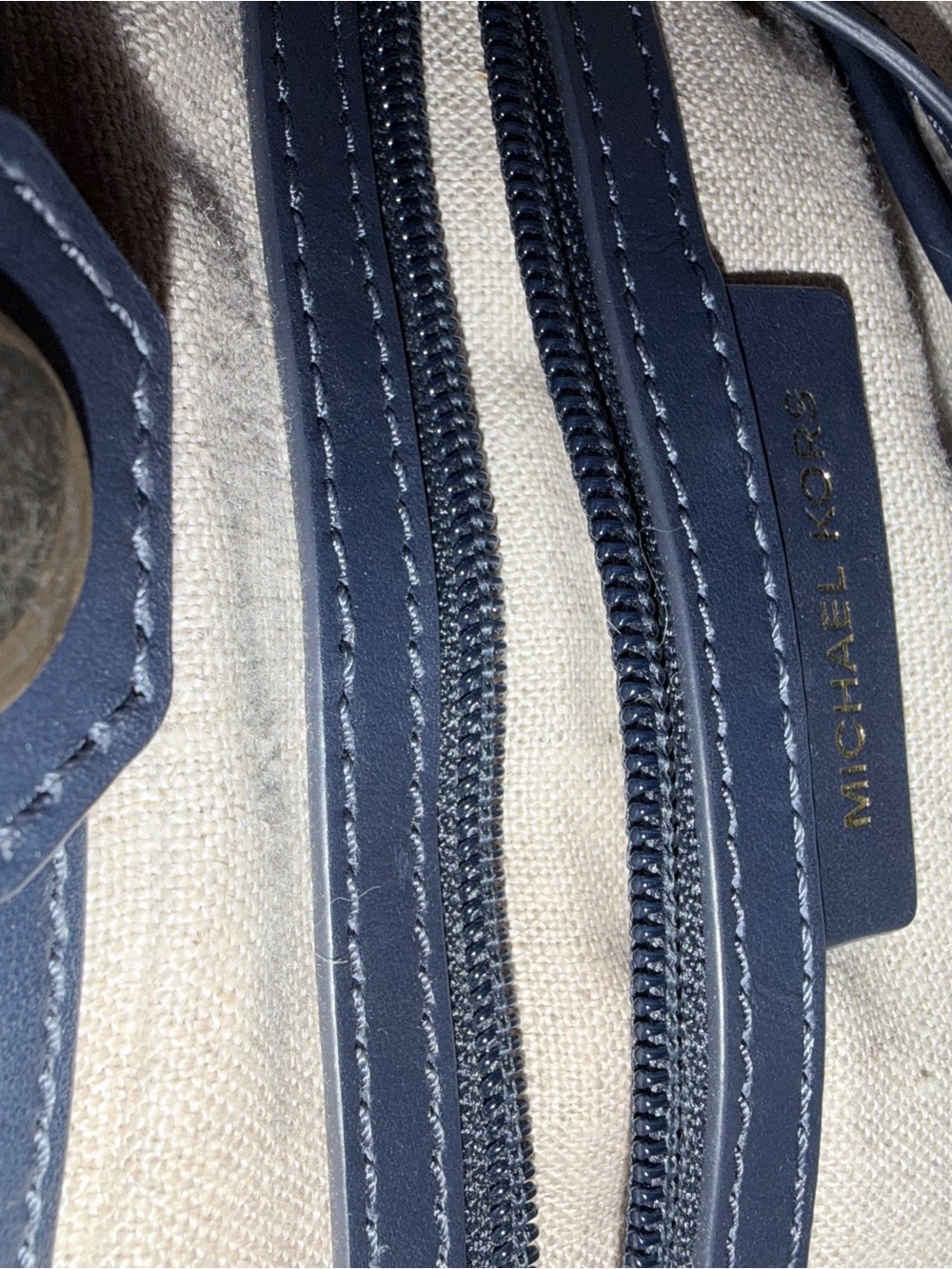 Michael Kors Navy Canvas and Leather-Trim Crossbody